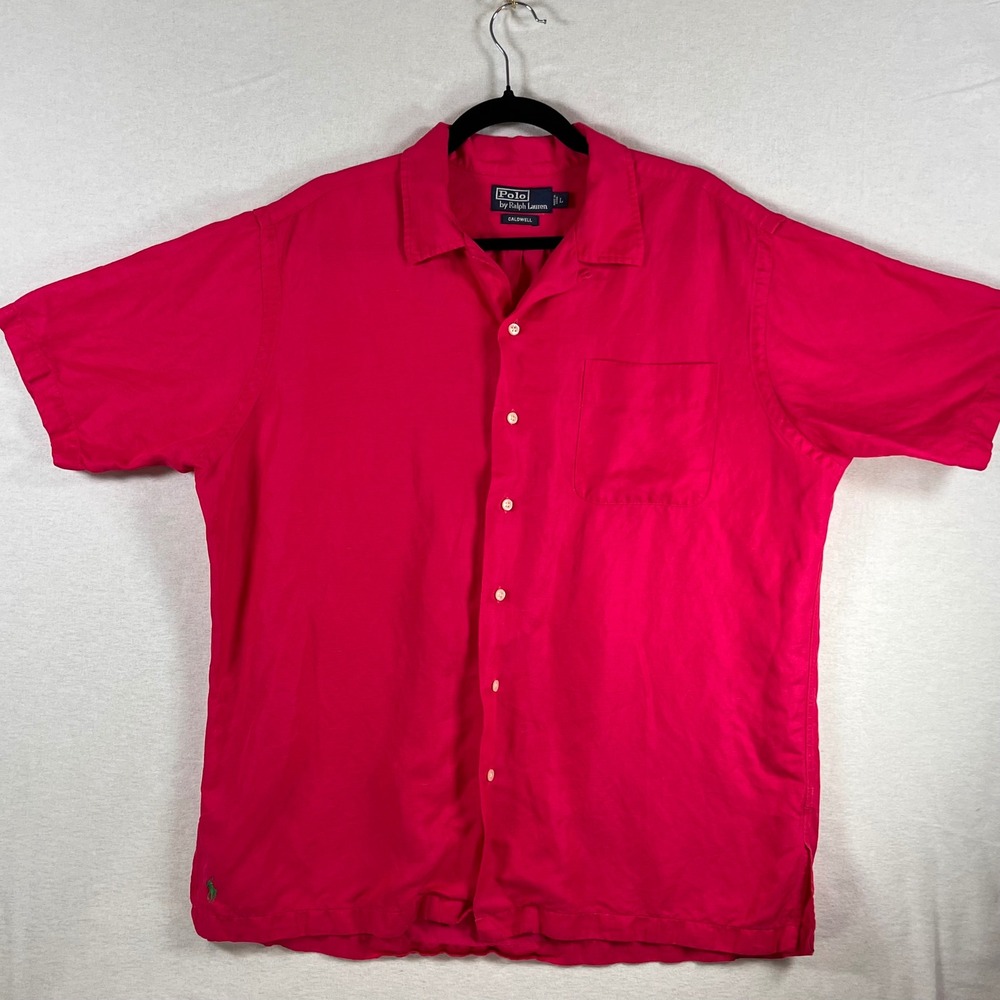 Polo Ralph Lauren Caldwell Camp Shirt Mens Large Pink Silk Linen Short Sleeve